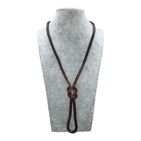 VINTAGE BRONZE/COOPER TONE CHAIN KNOT BOLO TIE 32”‎ NECKLACE WITH KNOT IN PLACE - Picture 1 of 7